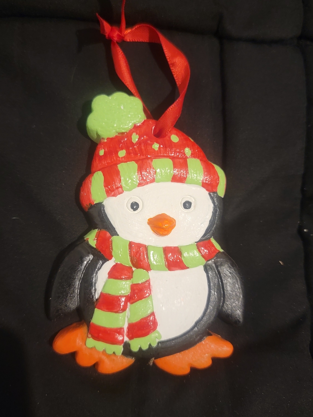 Penguin Holiday Hanging Toy Ornament - Red & Green